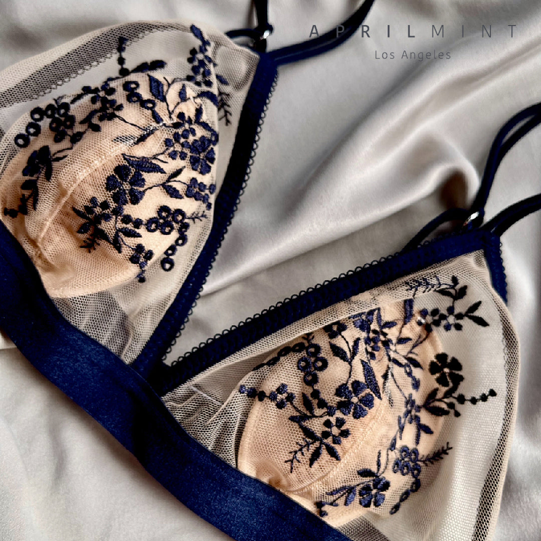 Fifi 刺繡花卉蕾絲裸膚網紗法式無鋼圈內衣