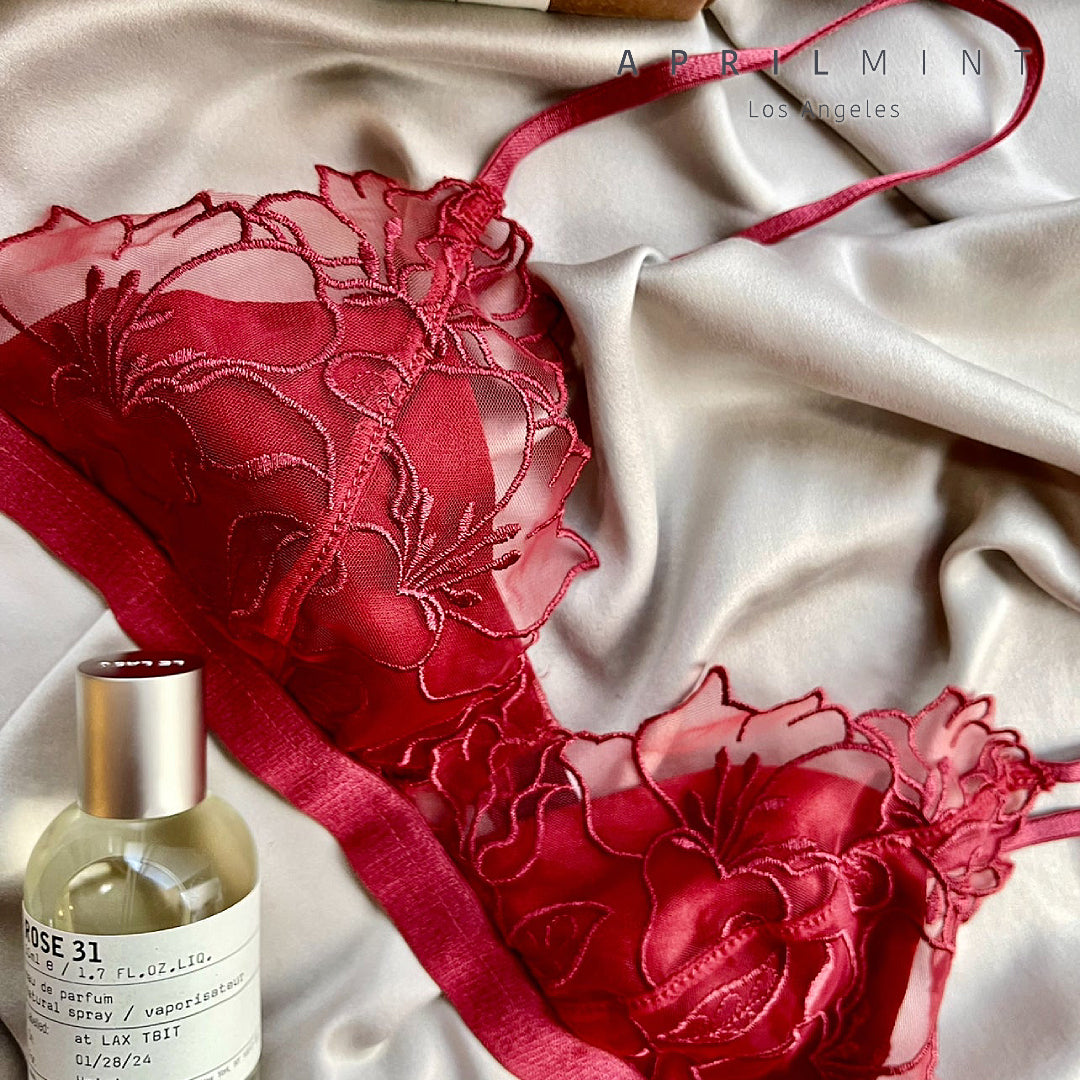 Lily 法式手工刺繡花卉網紗無鋼圈性感內衣