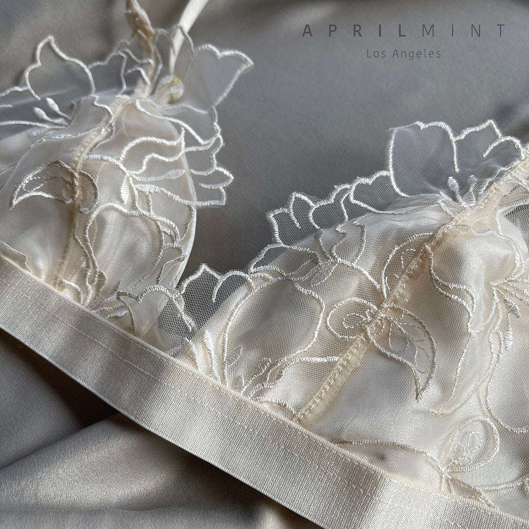Lily 法式手工刺繡花卉網紗無鋼圈性感內衣